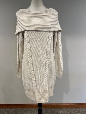 Maurices Cream Cable-Knit cowl neck long sleeves Sweater Dress size medium